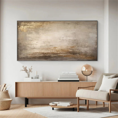 Modern Neutral Wall Art with Gold Leaf - Large Hand-Painted Minimalist Abstract Painting on Canvas #JJ080