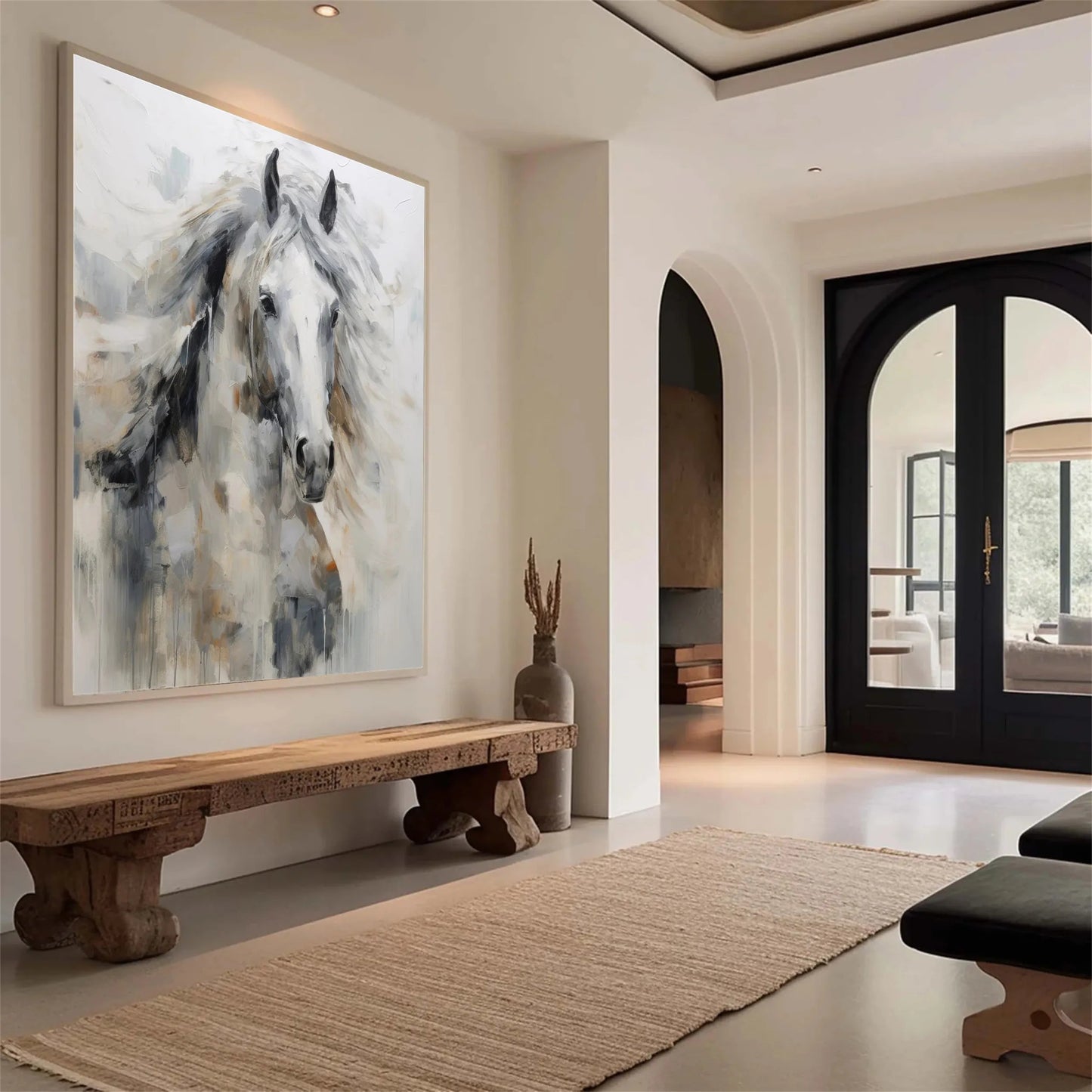 Minimalist Textured White Horse Oil Painting - Large Modern Hand-Painted Equine Canvas Art #ZZ152