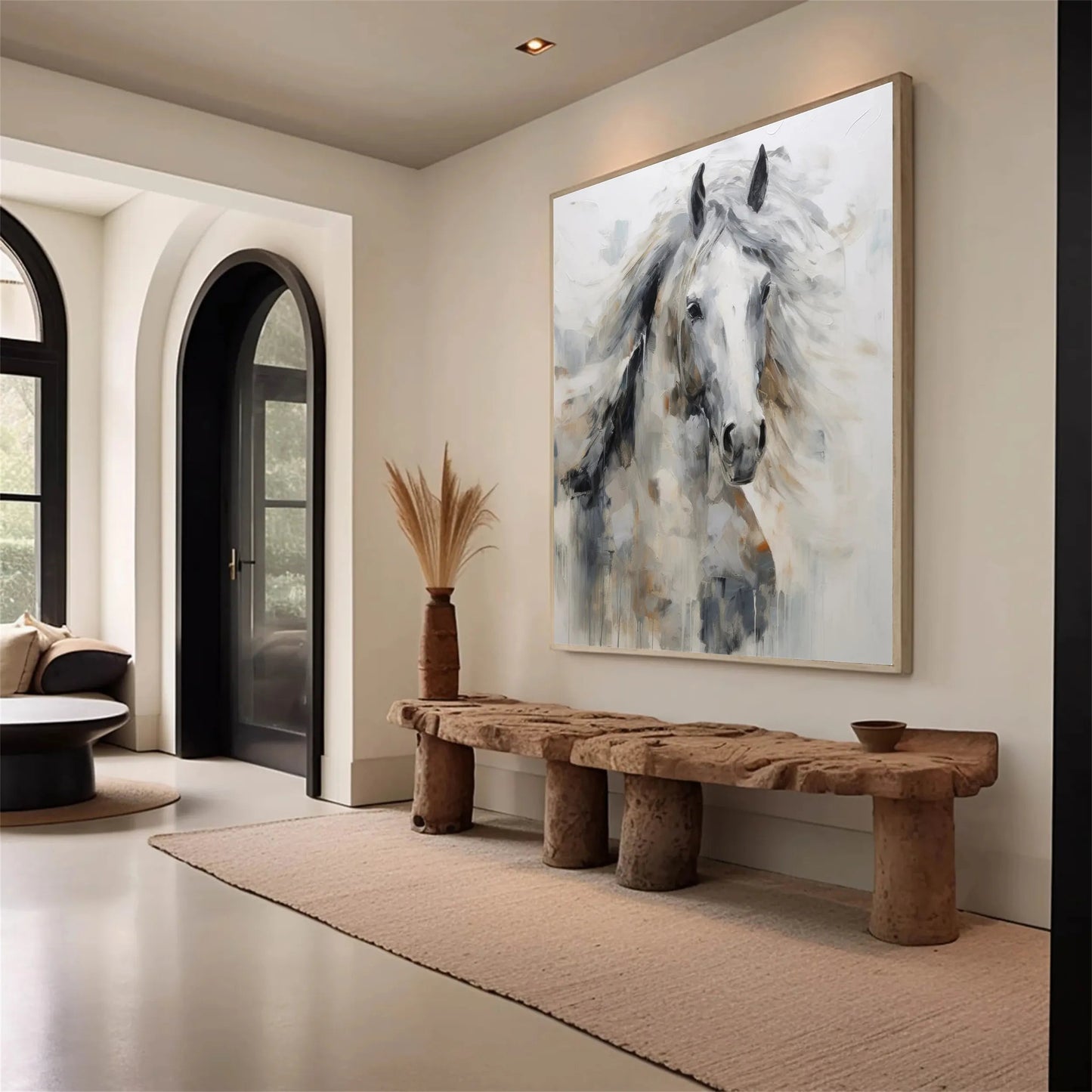 Minimalist Textured White Horse Oil Painting - Large Modern Hand-Painted Equine Canvas Art #ZZ152