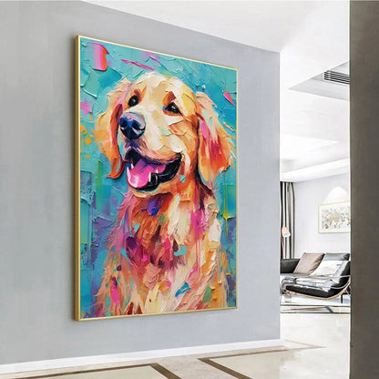 Minimalist Abstract Golden Retriever Oil Painting - Colorful Textured Hand-Painted Dog Art #ZZ157