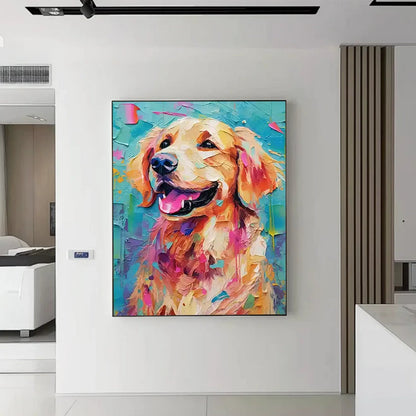 Minimalist Abstract Golden Retriever Oil Painting - Colorful Textured Hand-Painted Dog Art #ZZ157