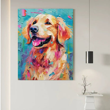 Minimalist Abstract Golden Retriever Oil Painting - Colorful Textured Hand-Painted Dog Art #ZZ157