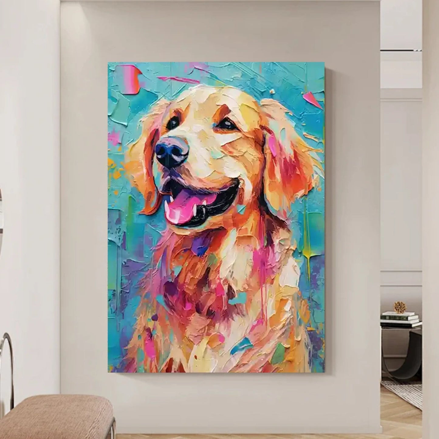 Minimalist Abstract Golden Retriever Oil Painting - Colorful Textured Hand-Painted Dog Art #ZZ157