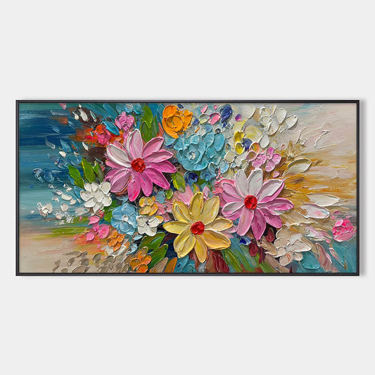 Modern 3D Daisy & Cosmos Painting - Large Colorful Hand-Painted Textured Floral Wall Art #AA194