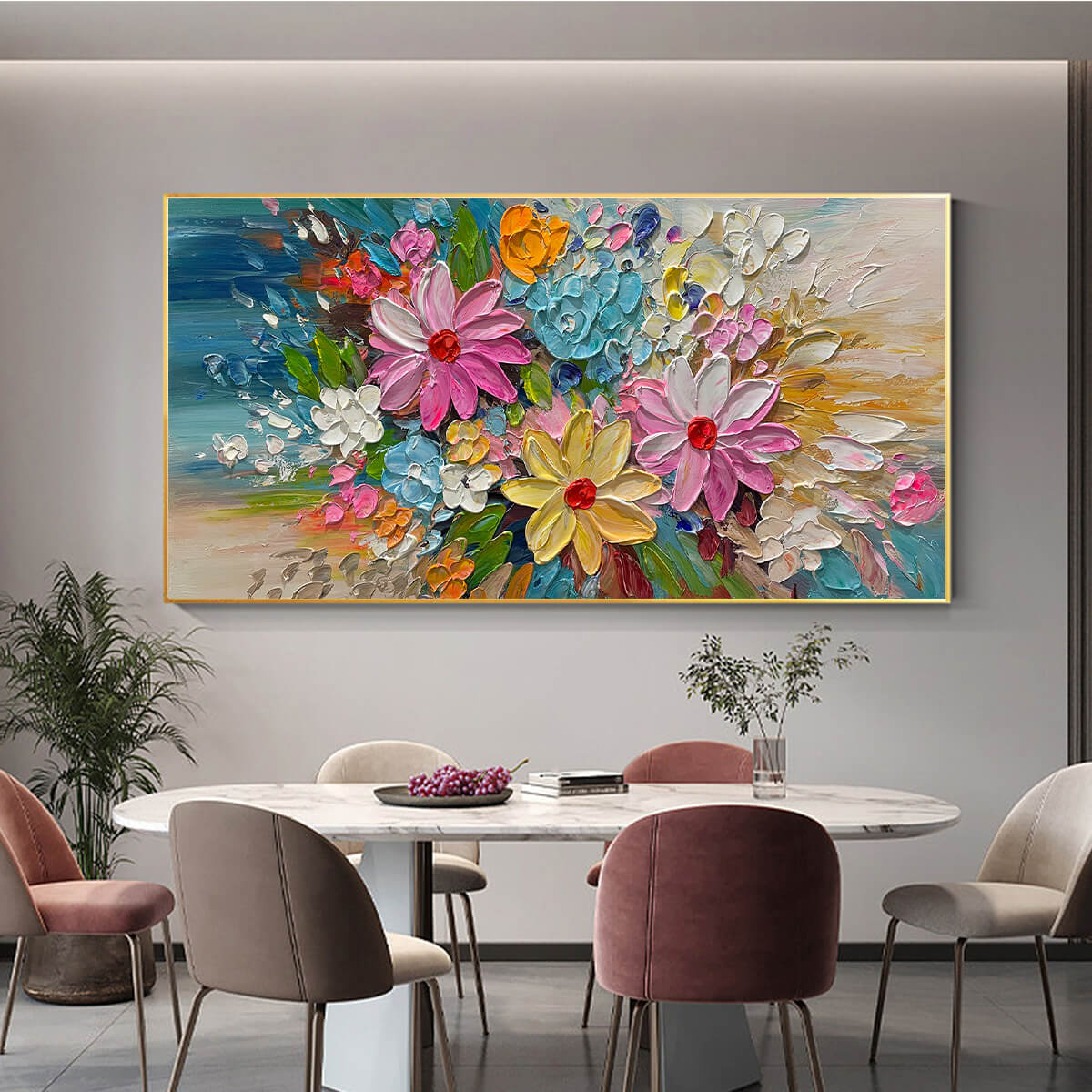 Modern 3D Daisy & Cosmos Painting - Large Colorful Hand-Painted Textured Floral Wall Art #AA194