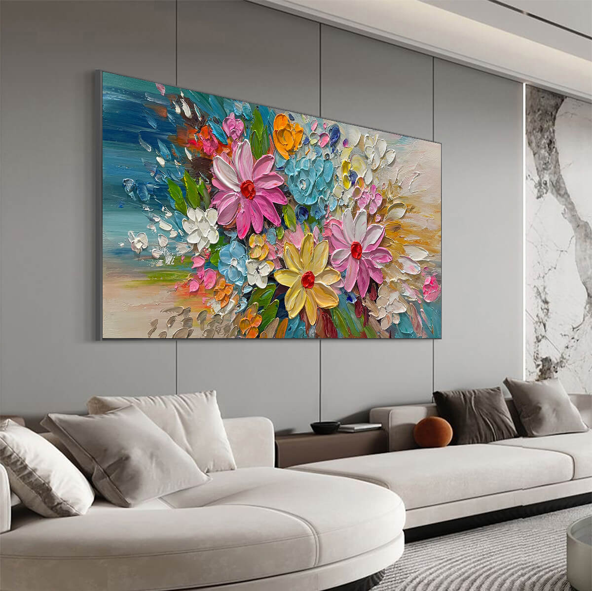 Modern 3D Daisy & Cosmos Painting - Large Colorful Hand-Painted Textured Floral Wall Art #AA194