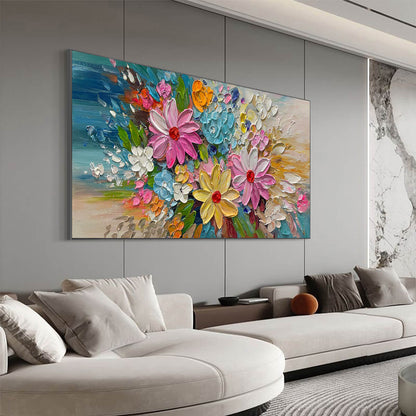 Modern 3D Daisy & Cosmos Painting - Large Colorful Hand-Painted Textured Floral Wall Art #AA194