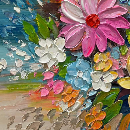 Modern 3D Daisy & Cosmos Painting - Large Colorful Hand-Painted Textured Floral Wall Art #AA194