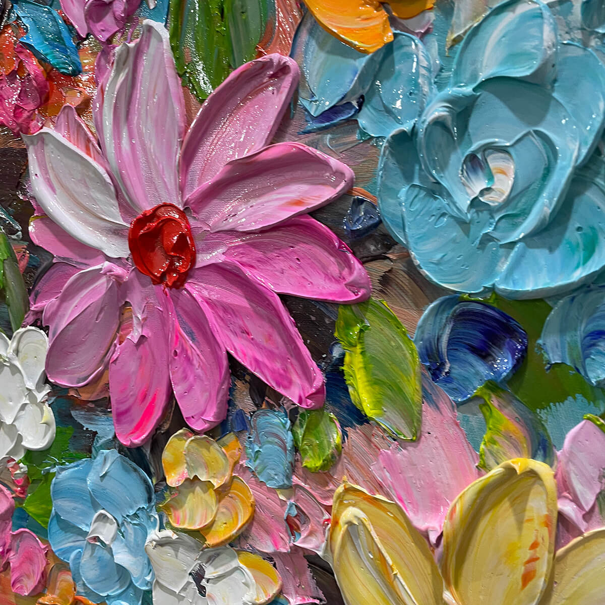 Modern 3D Daisy & Cosmos Painting - Large Colorful Hand-Painted Textured Floral Wall Art #AA194