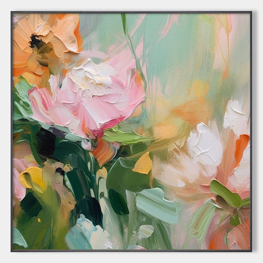Joyful Abstract Bouquet Painting - Large Colorful Hand-Painted Vibrant Floral Wall Decor #AA198