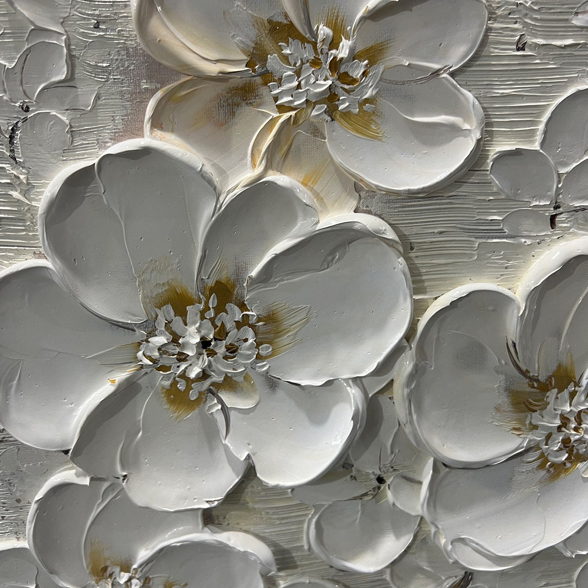 Textured White Floral Oil Painting - Elegant Blossom Wall Art #ZZ 251