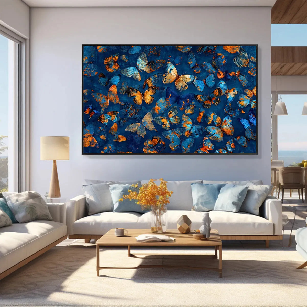 Blue and Orange Butterfly Painting - Vibrant Textured Canvas Wall Art #ZZ 257