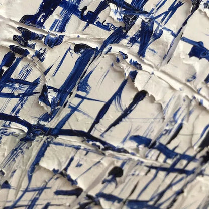 Modern Abstract Blue & White Linear Grid Painting - Large Textured Geometric Wall Art on Canvas #AA205