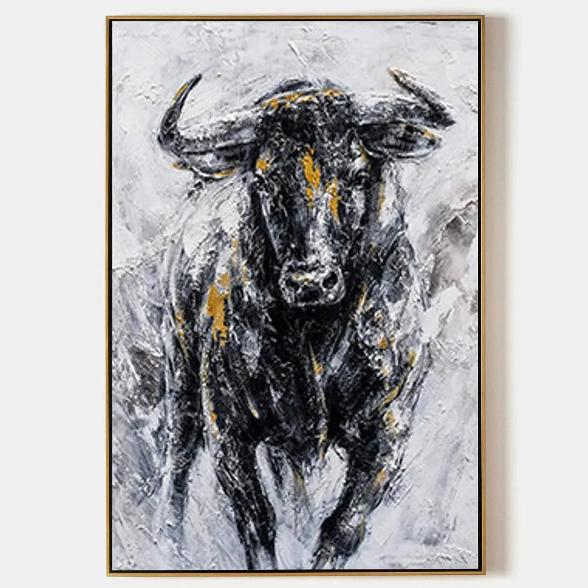 Powerful Bull Wall Art - Large Hand-Painted Textured Animal Oil Painting on Canvas for Office or Man Cave #AA011