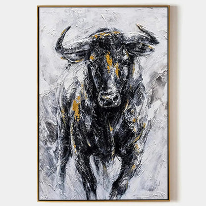 Powerful Bull Wall Art - Large Hand-Painted Textured Animal Oil Painting on Canvas for Office or Man Cave #AA011