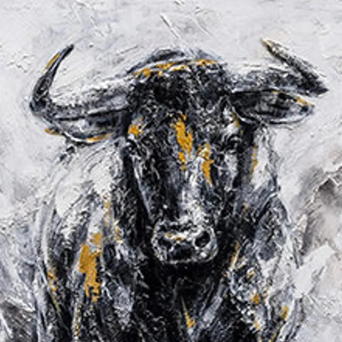 Powerful Bull Wall Art - Large Hand-Painted Textured Animal Oil Painting on Canvas for Office or Man Cave #AA011