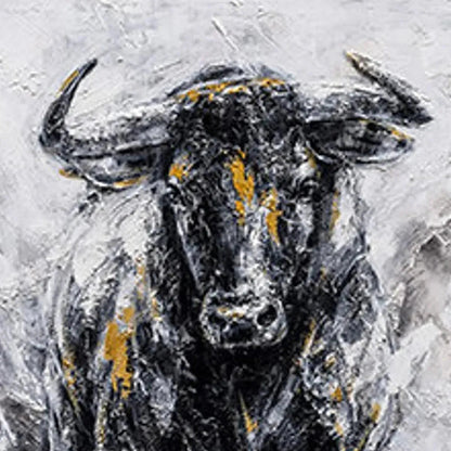 Powerful Bull Wall Art - Large Hand-Painted Textured Animal Oil Painting on Canvas for Office or Man Cave #AA011