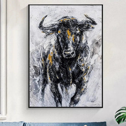 Powerful Bull Wall Art - Large Hand-Painted Textured Animal Oil Painting on Canvas for Office or Man Cave #AA011