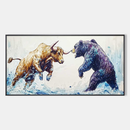 Minimalist Abstract Bull and Bear Oil Painting - Textured Hand-Painted Finance Office Art #ZZ241