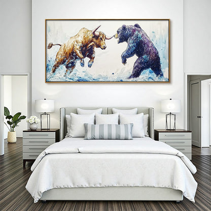 Minimalist Abstract Bull and Bear Oil Painting - Textured Hand-Painted Finance Office Art #ZZ241