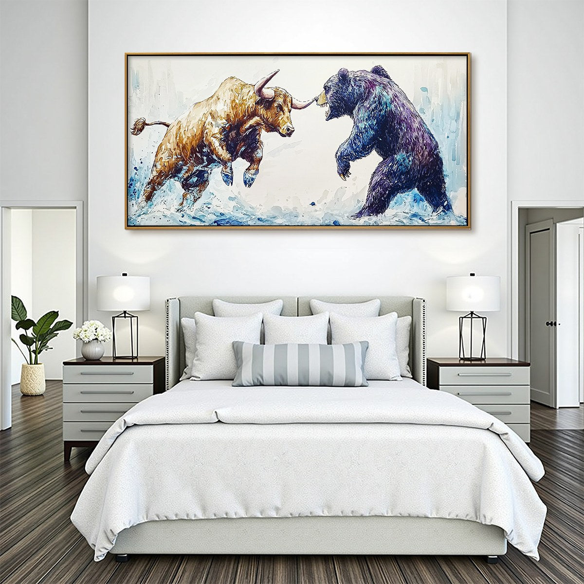 Bull and Bear Canvas Wall Art | Expressive Modern Office Decor#ZZ 241