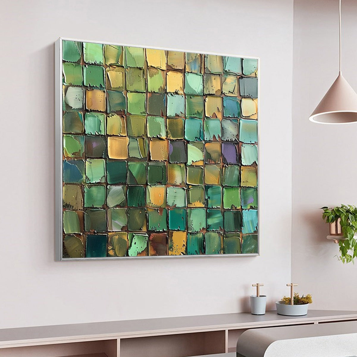 Living Room Abstract Art | Large Textured Green Canvas Painting #ZZ 249