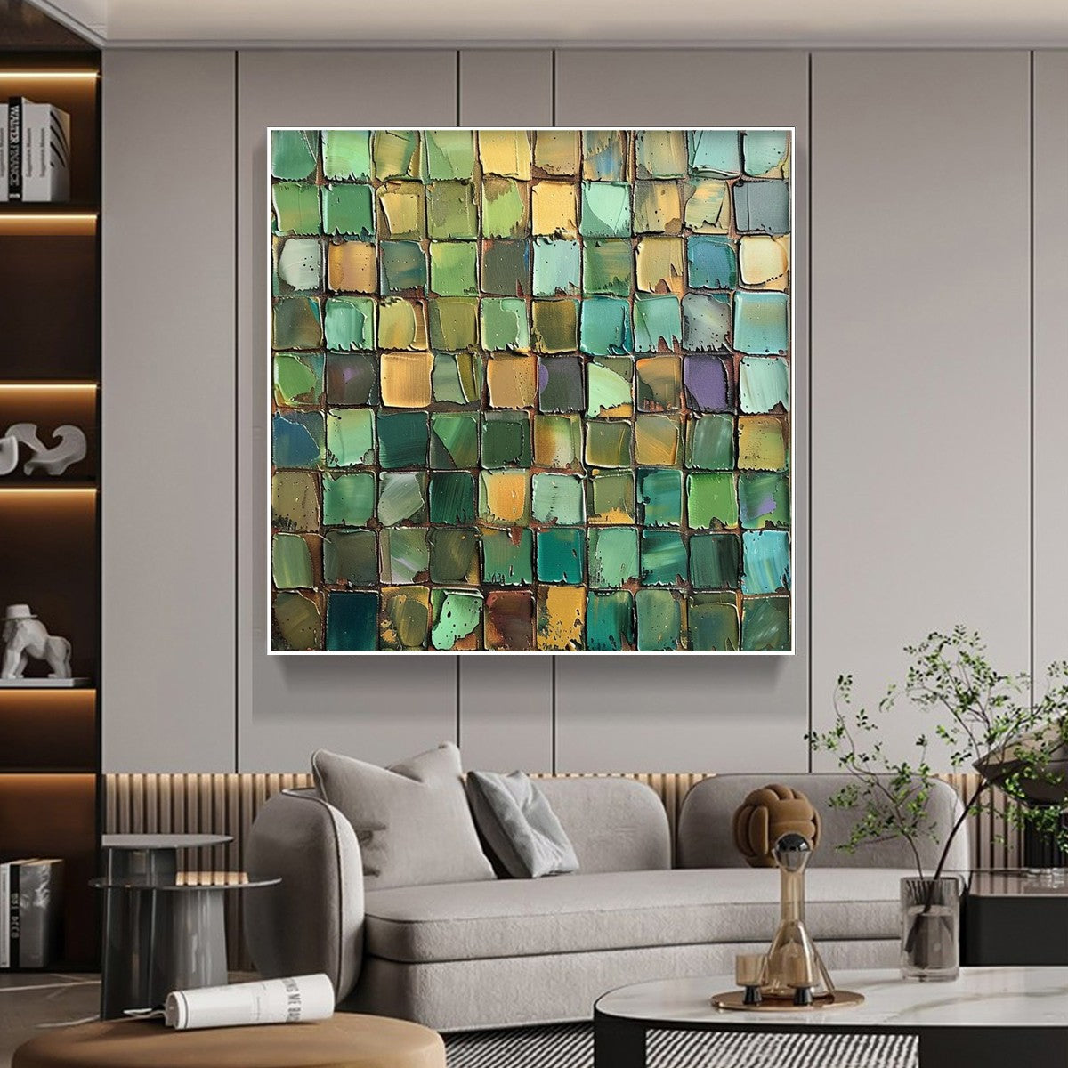 Living Room Abstract Art | Large Textured Green Canvas Painting #ZZ 249