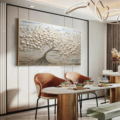 Oversized Abstract Tree Painting - Large Beige Textured Horizontal Wall Art on Canvas #ZZ142