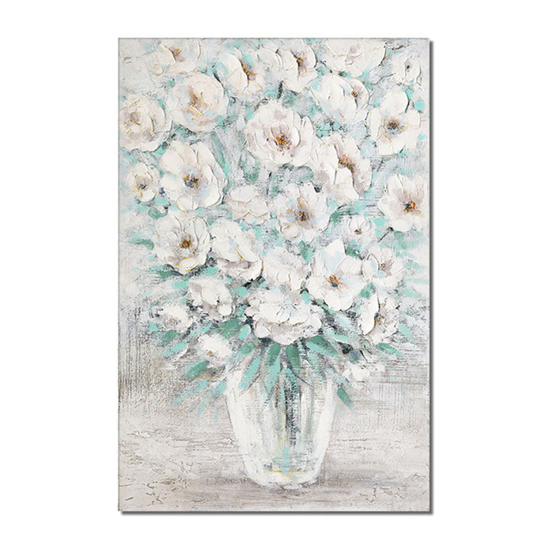 White Floral Vase Oil Painting - Textured Flower Wall Art#ZZ 252
