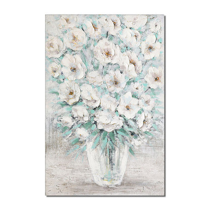 White Floral Vase Oil Painting - Textured Flower Wall Art#ZZ 252