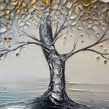 Abstract Gold Tree Painting - Grey and Gold Textured Wall Art#TC 246