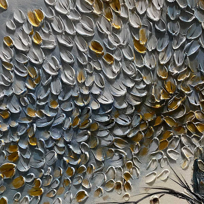 Abstract Gold Tree Painting - Grey and Gold Textured Wall Art#TC 246