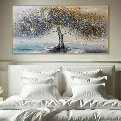 Abstract Gold Tree Painting - Grey and Gold Textured Wall Art#TC 246