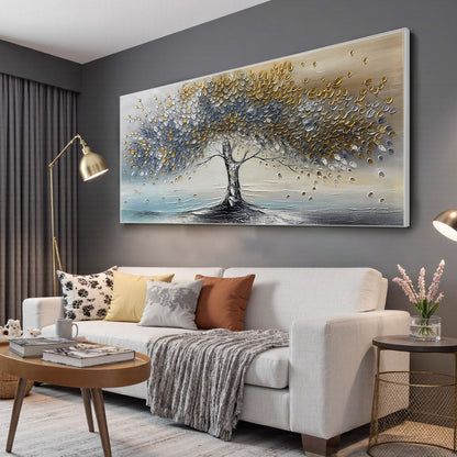 Abstract Gold Tree Painting - Grey and Gold Textured Wall Art#TC 246