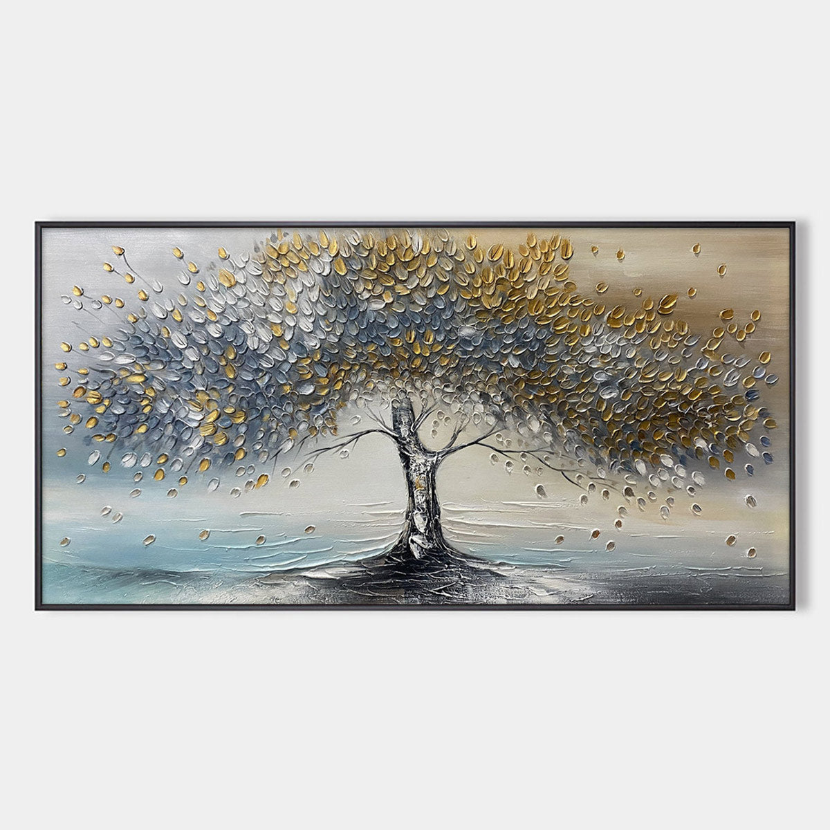 Abstract Gold Tree Painting - Grey and Gold Textured Wall Art#TC 246