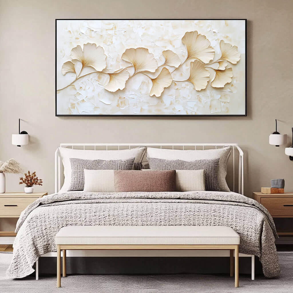Modern Sculptural Floral Wall Art - Large 3D Relief Abstract Flower Canvas Painting #JJ439