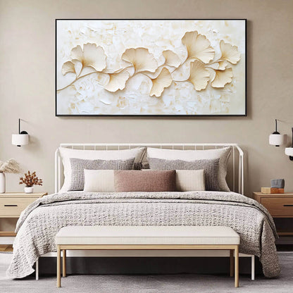 Modern Sculptural Floral Wall Art - Large 3D Relief Abstract Flower Canvas Painting #JJ439