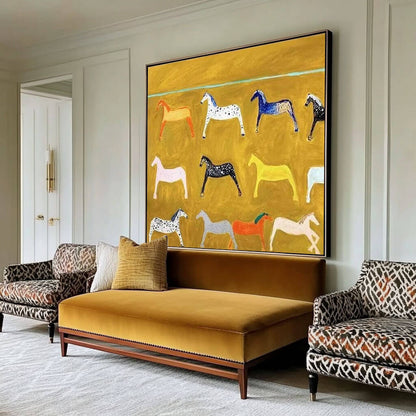 Minimalist Abstract Horse Oil Painting - Colorful Textured Hand-Painted Equine Wall Art #JJ426