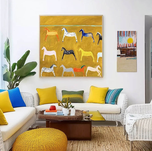 Minimalist Abstract Horse Oil Painting - Colorful Textured Hand-Painted Equine Wall Art #JJ426