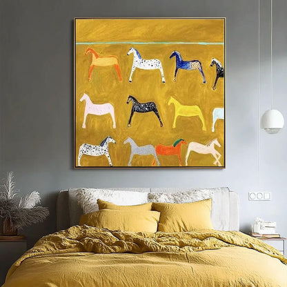 Minimalist Abstract Horse Oil Painting - Colorful Textured Hand-Painted Equine Wall Art #JJ426