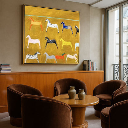Minimalist Abstract Horse Oil Painting - Colorful Textured Hand-Painted Equine Wall Art #JJ426