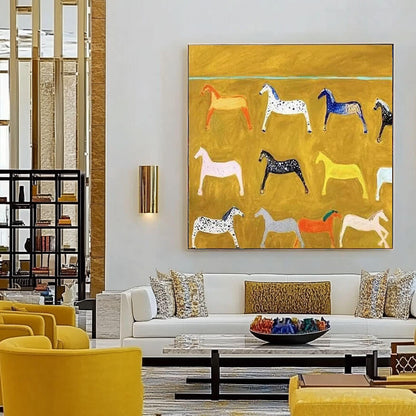 Minimalist Abstract Horse Oil Painting - Colorful Textured Hand-Painted Equine Wall Art #JJ426