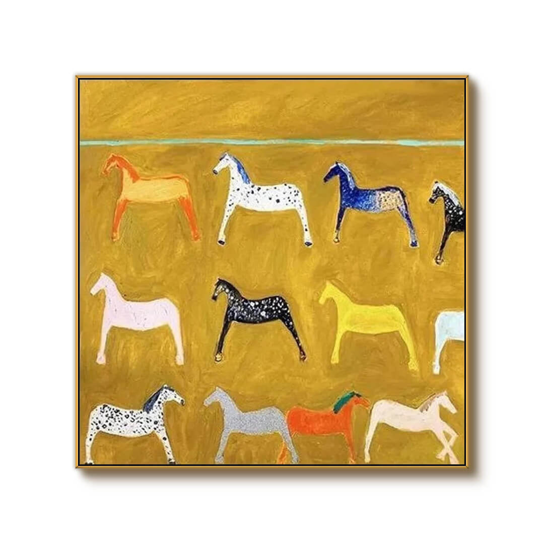 Minimalist Abstract Horse Oil Painting - Colorful Textured Hand-Painted Equine Wall Art #JJ426