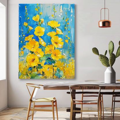 Vibrant Yellow Flower Painting | Blue Abstract Floral Art #AA 055