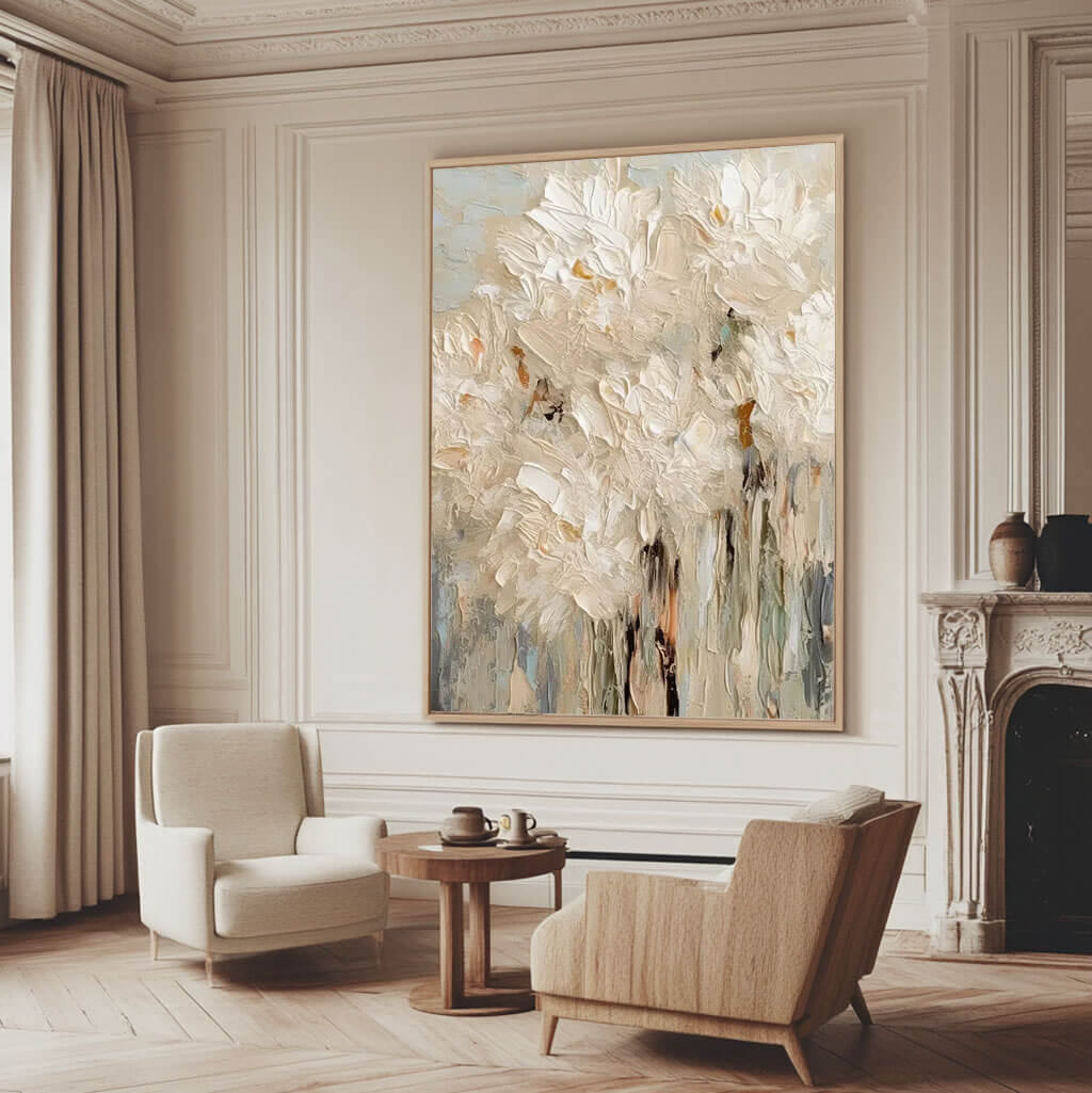 Minimalist Abstract White Flower Oil Painting - 3D Textured Hand-Painted Impasto Floral Art #AA057