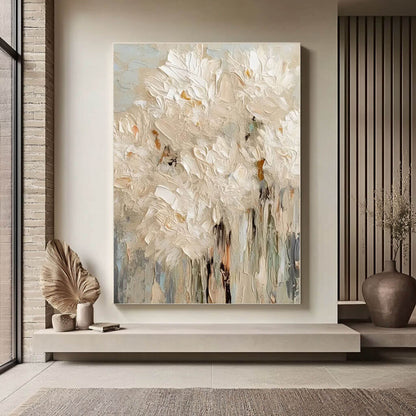 Minimalist Abstract White Flower Oil Painting - 3D Textured Hand-Painted Impasto Floral Art #AA057