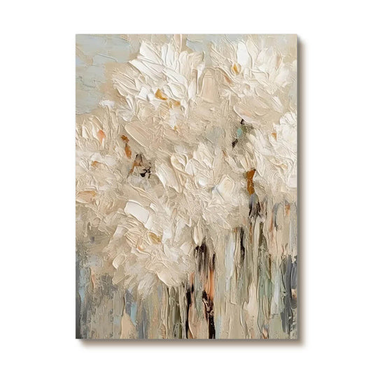 Minimalist Abstract White Flower Oil Painting - 3D Textured Hand-Painted Impasto Floral Art #AA057
