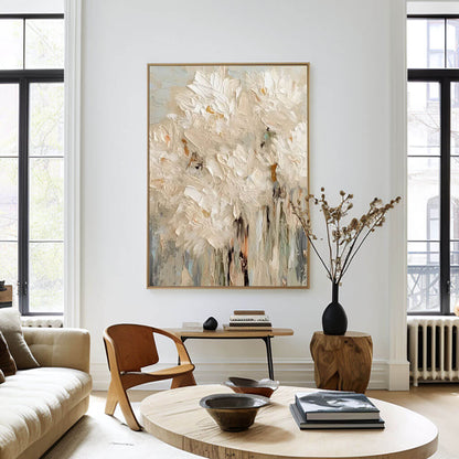 Textured White Flower Painting | 3D Impasto Floral Wall Art #AA 057
