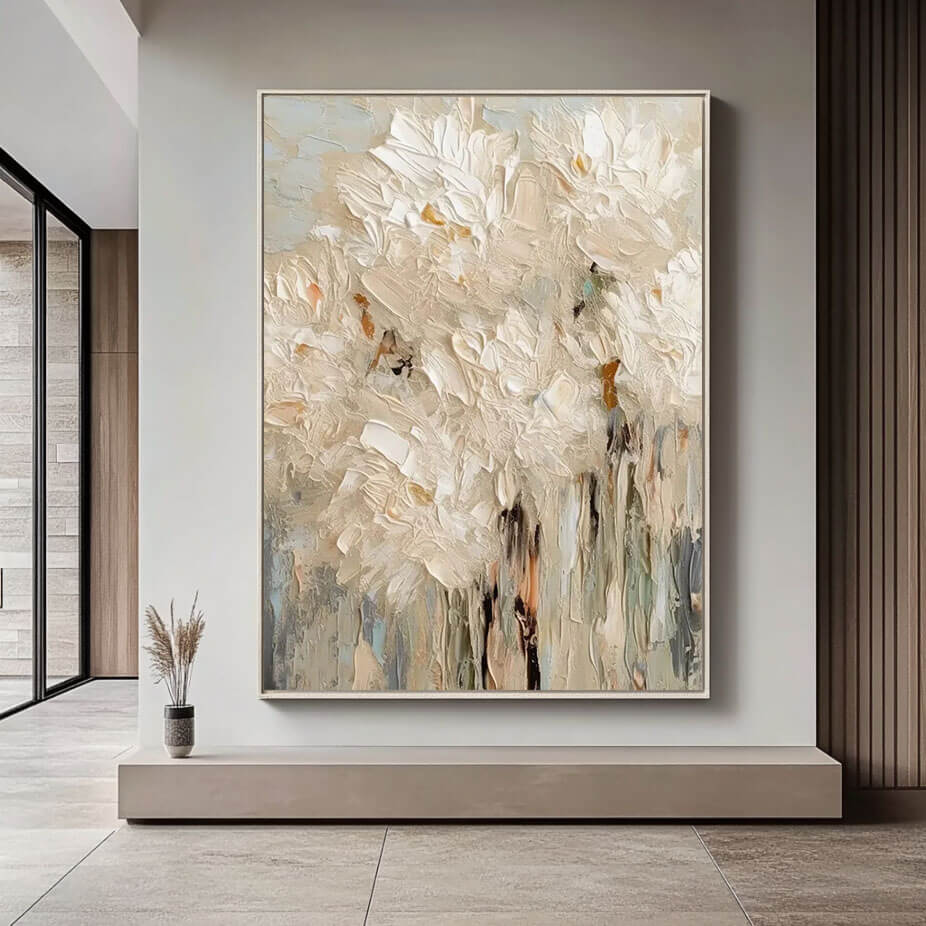 Minimalist Abstract White Flower Oil Painting - 3D Textured Hand-Painted Impasto Floral Art #AA057