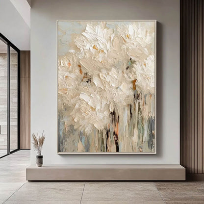 Minimalist Abstract White Flower Oil Painting - 3D Textured Hand-Painted Impasto Floral Art #AA057